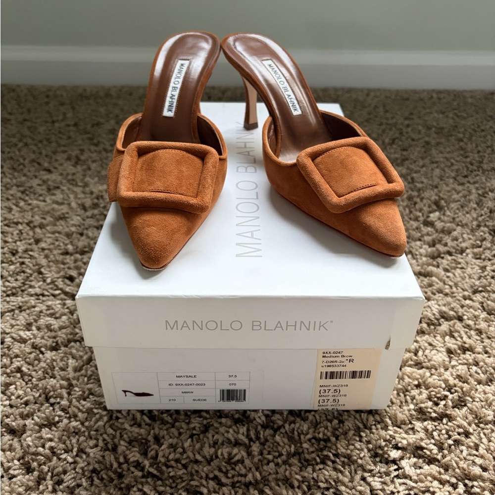 Manolo Blahnik Women's Suede Mule in medium brown